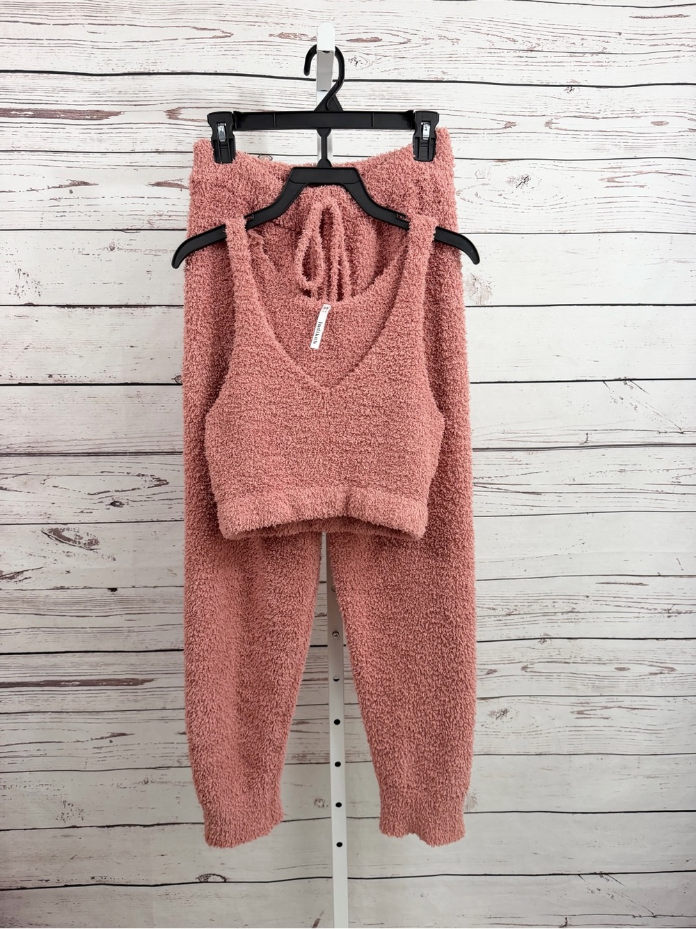 Indikah Pink "My Girl" Fuzzy Knit 2-Piece Lounge Set Crop Top Joggers Small